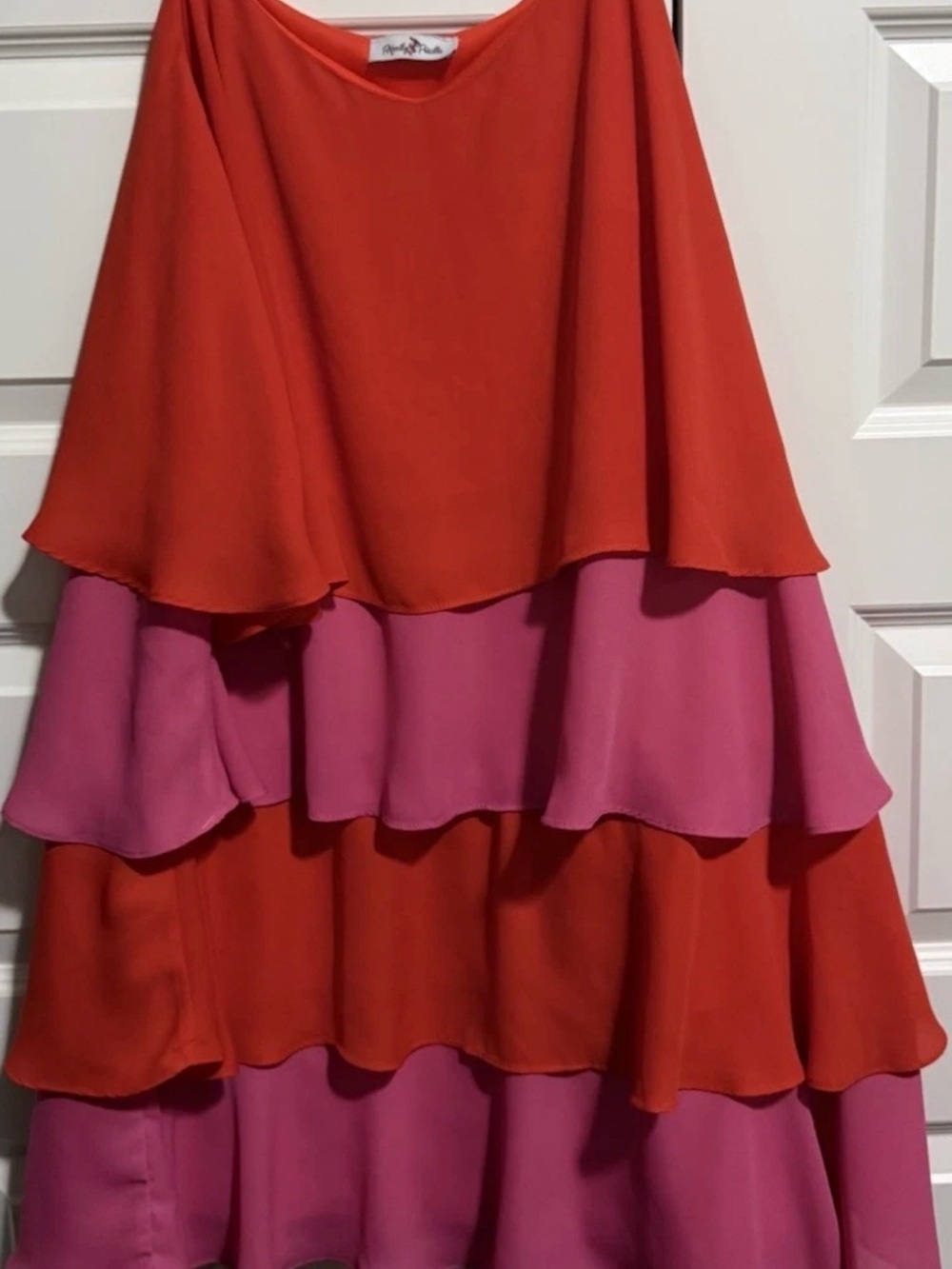 Perfectly Priscilla Tiered Colorblock Dress Pink Orange Ruffle - Plus Size 1X